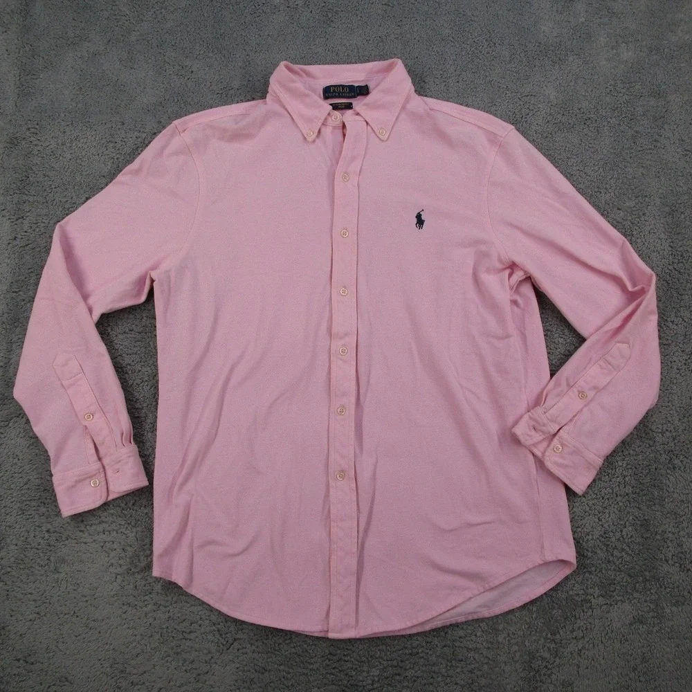 Polo Ralph Lauren Mens Pink Featherweight Mesh Long Sleeve Button Down Shirt L